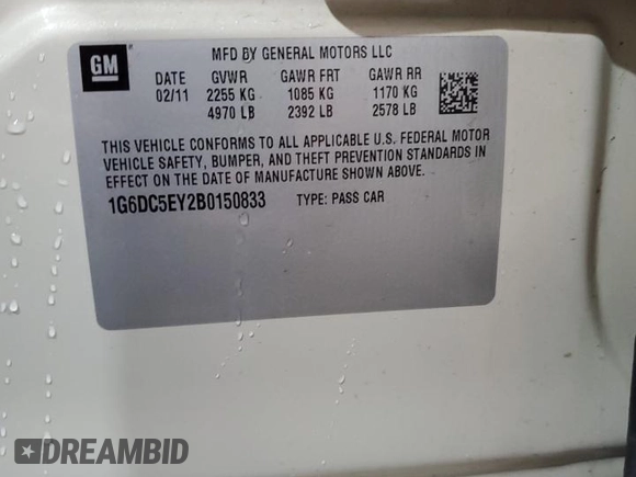 2011 Cadillac CTS with VIN 1G6DC5EY2B0150833, listed as a Copart auction lot 66089304 with 27,878 mi miles and Non Repairable. Bid and sale history available at DreamBid. Image 12.