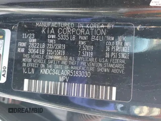 2024 Kia EV6 Wind with VIN KNDC34LA0R5183030, listed as a Copart auction lot 52827455 with 64,139 mi miles and Clean Title. Bid and sale history available at carsss.com. Image 12.