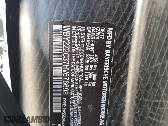 2017 BMW i8 z VIN WBY2Z2C37HV676698, wystawiony jako Copart lot #46544875 z przebiegiem 76 543 mil mil oraz Szkoda całkowita • Salvage title. Historia ofert i sprzedaży dostępna na DreamBid. Obrazek 12.