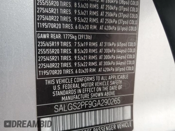 2016 Land Rover Range Rover HSE с VIN SALGS2PF9GA290265, выставлен на аукционе Copart как лот 45559855 с пробегом 52 103 миль миль и Списание • Salvage title. История ставок и продаж доступна на DreamBid. Изображение 15.