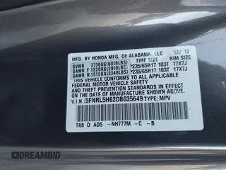 2013 Honda Odyssey EX-L with VIN 5FNRL5H62DB035649, listed as a IAAI auction lot 41849123 with 176,392 mi miles and . Bid and sale history available at carsss.com. Image 9.