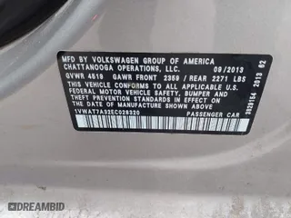 2014 Volkswagen Passat Wolfsburg Ed with VIN 1VWAT7A32EC028320, listed as a IAAI auction lot 41456457 with 173,581 mi miles. Bid and sale history available at carsss.com. Image 9.