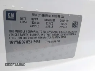 2014 Chevrolet Corvette Z51 3LT z VIN 1G1YM2D71E5116935, wystawiony jako IAAI lot #42341161 z przebiegiem 105 686 mil mil oraz . Historia ofert i sprzedaży dostępna na DreamBid. Obrazek 9.