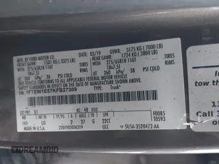 2019 Ford F-150 XL with VIN 1FTEW1E57KFB27309, listed as a IAAI auction lot 41847423 with Not provided miles and . Bid and sale history available at DreamBid. Image 9.
