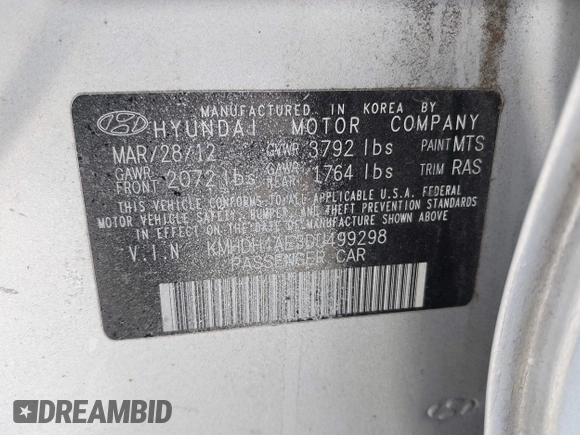 2013 Hyundai Elantra GLS с VIN KMHDH4AE3DU499298, выставлен на аукционе IAAI как лот 42366091 с пробегом 142 211 миль миль и . История ставок и продаж доступна на DreamBid. Изображение 9.