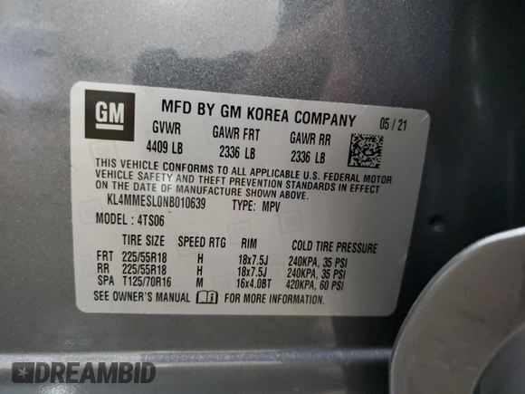 2022 Buick Encore GX Select with VIN KL4MMESL0NB010639, listed as a Copart auction lot 50519145 with 34,745 mi miles and Salvage title. Bid and sale history available at DreamBid. Image 14.