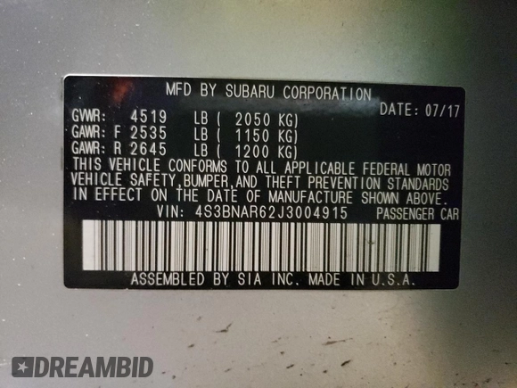 2018 Subaru Legacy Sport with VIN 4S3BNAR62J3004915, listed as a Copart auction lot 38104233 with 81,495 mi miles. Bid and sale history available at carsss.com. Image 14.