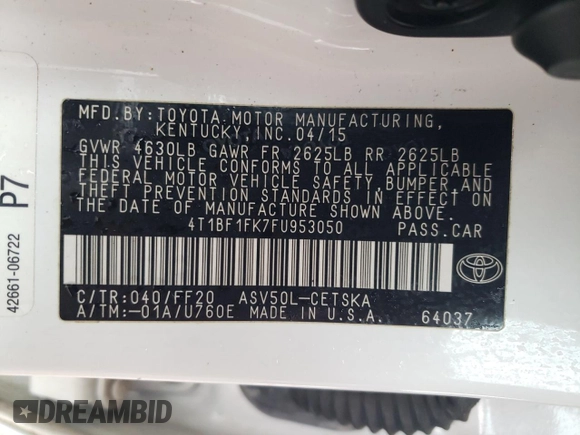 2015 Toyota Camry XLE with VIN 4T1BF1FK7FU953050, listed as a Copart auction lot 50786285 with 170,972 mi miles and Salvage Title. Bid and sale history available at DreamBid. Image 12.