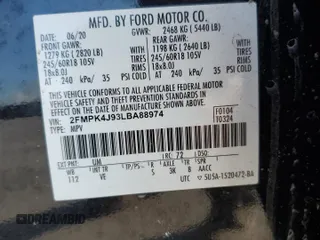 2020 Ford Edge SEL с VIN 2FMPK4J93LBA88974, выставлен на аукционе Copart как лот 62339285 с пробегом Не указан миль и Списание • Salvage title. История ставок и продаж доступна на DreamBid. Изображение 12.