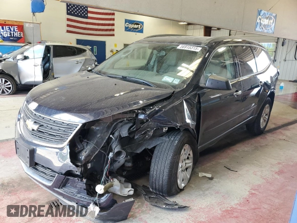 2015 Chevrolet Traverse LS z VIN 1GNKVFED7FJ372244, wystawiony jako Copart lot #56915315 z przebiegiem 78 677 mil mil oraz Szkoda całkowita • Salvage title. Historia ofert i sprzedaży dostępna na DreamBid. Obrazek 1.