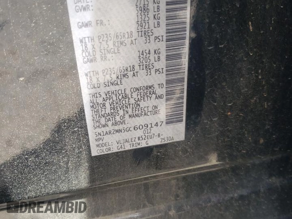 2016 Nissan Pathfinder SL with VIN 5N1AR2MN5GC609147, listed as a Copart auction lot 61146845 with 200,477 mi miles and Salvage title. Bid and sale history available at DreamBid. Image 13.