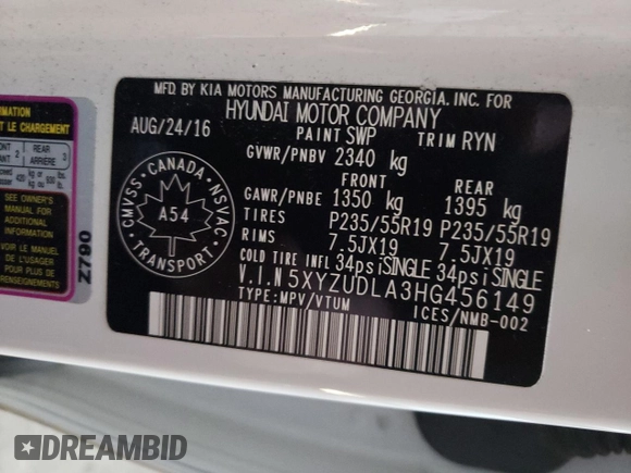 2017 Hyundai Santa Fe 2.0T z VIN 5XYZUDLA3HG456149, wystawiony jako Copart lot #37585923 z przebiegiem 111 627 mil mil oraz Szkoda całkowita • Salvage title. Historia ofert i sprzedaży dostępna na DreamBid. Obrazek 13.