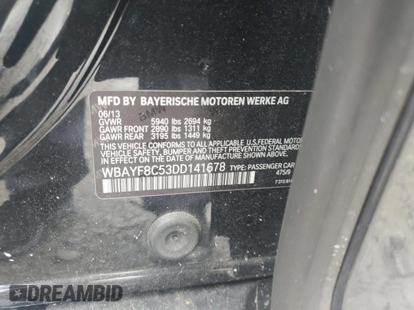 2013 BMW 7 Series 750Li xDrive с VIN WBAYF8C53DD141678, выставлен на аукционе Copart как лот 64843395 с пробегом 83 931 миль миль и Чистый • Clean title. История ставок и продаж доступна на DreamBid. Изображение 12.