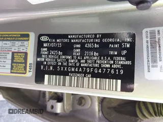 2015 Kia Optima LX with VIN 5XXGM4A79FG477619, listed as a IAAI auction lot 42561432 with 125,274 mi miles and . Bid and sale history available at DreamBid. Image 9.