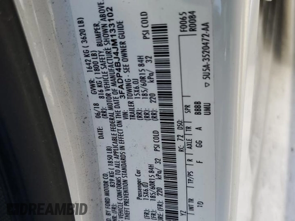 2018 Ford Fiesta SE z VIN 3FADP4BJ4JM133102, wystawiony jako Copart lot #54224805 z przebiegiem 124 307 mil mil oraz Szkoda całkowita • Salvage title. Historia ofert i sprzedaży dostępna na DreamBid. Obrazek 12.