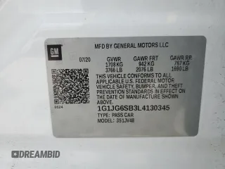 2020 Chevrolet Sonic LT with VIN 1G1JG6SB3L4130345, listed as a Copart auction lot 52098025 with 62,577 mi miles and Salvage title. Bid and sale history available at DreamBid. Image 13.