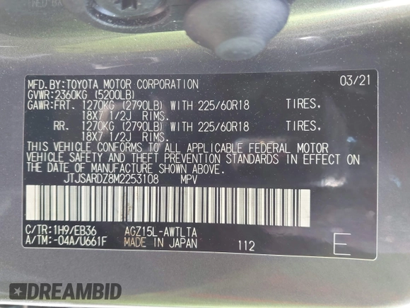 2021 Lexus NX with VIN JTJSARDZ8M2253108, listed as a IAAI auction lot 41790614 with 106,216 mi miles. Bid and sale history available at carsss.com. Image 9.