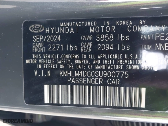 2025 Hyundai Elantra SEL Sport with VIN KMHLM4DG0SU900775, listed as a IAAI auction lot 41727944 with 1,461 mi miles. Bid and sale history available at carsss.com. Image 9.