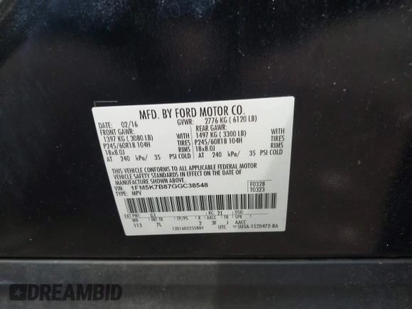 2016 Ford Explorer с VIN 1FM5K7B87GGC38548, выставлен на аукционе IAAI как лот 41869776 с пробегом 166 386 миль миль и . История ставок и продаж доступна на DreamBid. Изображение 9.