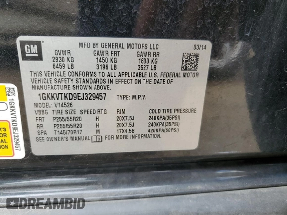 2014 GMC Acadia Denali z VIN 1GKKVTKD9EJ329457, wystawiony jako Copart lot #56824235 z przebiegiem 135 475 mil mil oraz Szkoda całkowita • Salvage title. Historia ofert i sprzedaży dostępna na DreamBid. Obrazek 14.
