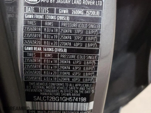 2016 Land Rover Discovery Sport HSE LUX with VIN SALCT2BG1GH574198, listed as a Copart auction lot 48459845 with 99,401 mi miles and Clean Title. Bid and sale history available at carsss.com. Image 13.