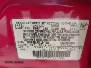 2012 Nissan Sentra S with VIN 3N1AB6AP2CL647006, listed as a IAAI auction lot 42282745 with 80,937 mi miles and . Bid and sale history available at DreamBid. Image 9.