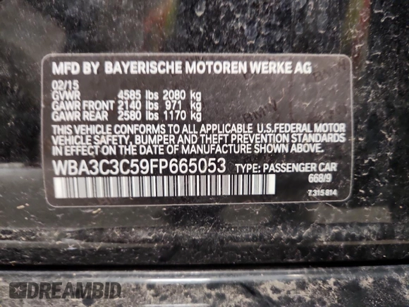 2015 BMW 3 Series 320i xDrive z VIN WBA3C3C59FP665053, wystawiony jako Copart lot #59166515 z przebiegiem 90 904 mil mil oraz Szkoda całkowita • Salvage title. Historia ofert i sprzedaży dostępna na DreamBid. Obrazek 12.