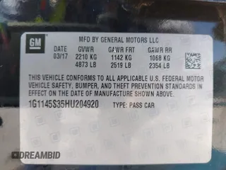 2017 Chevrolet Impala Premier with VIN 1G1145S35HU204920, listed as a IAAI auction lot 42092060 with 25,956 mi miles and . Bid and sale history available at DreamBid. Image 9.