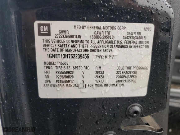 2006 Chevrolet TrailBlazer LT with VIN 1GNET13H762239456, listed as a Copart auction lot 73275744 with 127,453 mi miles and Salvage Title. Bid and sale history available at carsss.com. Image 13.