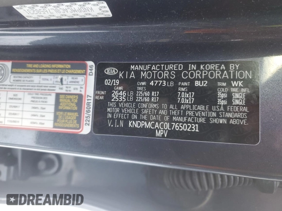 2020 Kia Sportage LX with VIN KNDPMCAC0L7650231, listed as a Copart auction lot 45720955 with 51,911 mi miles and Salvage Title. Bid and sale history available at carsss.com. Image 14.