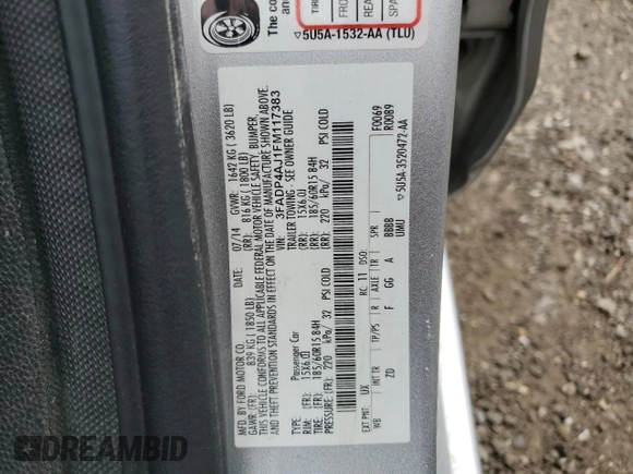 2015 Ford Fiesta S with VIN 3FADP4AJ1FM117383, listed as a Copart auction lot 62391295 with 19,111 mi miles and Salvage title. Bid and sale history available at DreamBid. Image 12.
