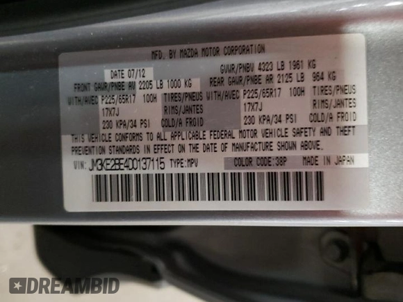 2013 Mazda CX-5 Sport z VIN JM3KE2BE4D0137115, wystawiony jako Copart lot #54487795 z przebiegiem 154 111 mil mil oraz Szkoda całkowita • Salvage title. Historia ofert i sprzedaży dostępna na DreamBid. Obrazek 13.