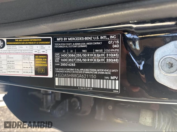 2016 Mercedes-Benz GLE 350 with VIN 4JGDA5HB8GA621150, listed as a IAAI auction lot 42422358 with 117,155 mi miles and . Bid and sale history available at DreamBid. Image 9.