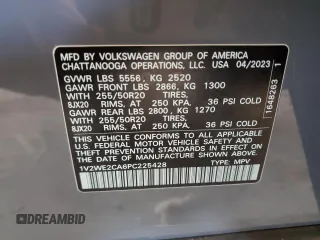 2023 Volkswagen Atlas SE z VIN 1V2WE2CA6PC225428, wystawiony jako Copart lot #55098805 z przebiegiem 43 309 mil mil oraz Szkoda całkowita • Salvage title. Historia ofert i sprzedaży dostępna na DreamBid. Obrazek 13.