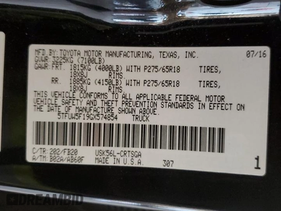 2016 Toyota Tundra 4WD Truck SR with VIN 5TFUW5F19GX574854, listed as a Copart auction lot 69530564 with 53,264 mi miles and Salvage Title. Bid and sale history available at carsss.com. Image 12.