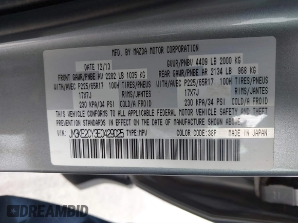 2014 Mazda CX-5 Touring with VIN JM3KE2CY3E0429025, listed as a IAAI auction lot 41680713 with 113,065 mi miles. Bid and sale history available at carsss.com. Image 9.