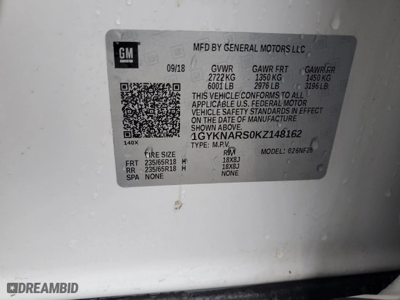 2019 Cadillac XT5 FWD with VIN 1GYKNARS0KZ148162, listed as a Copart auction lot 42972325 with 104,466 mi miles and Salvage Title. Bid and sale history available at carsss.com. Image 13.