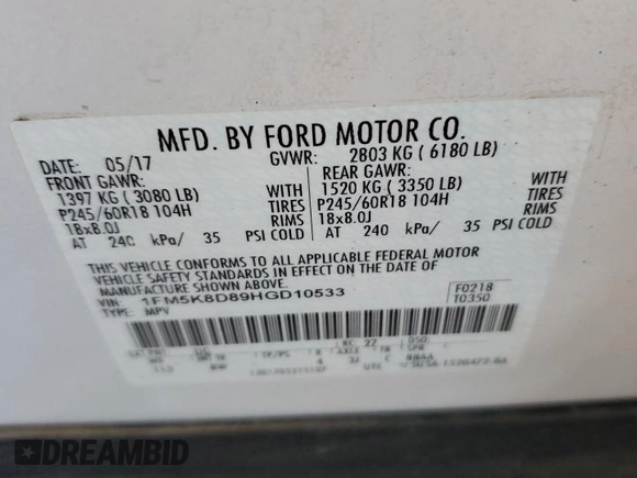 2017 Ford Explorer XLT z VIN 1FM5K8D89HGD10533, wystawiony jako Copart lot #63228615 z przebiegiem 134 917 mil mil oraz Szkoda całkowita • Salvage title. Historia ofert i sprzedaży dostępna na DreamBid. Obrazek 14.