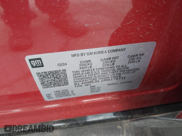 2024 Buick Encore GX Sport Touring с VIN KL4AMESL1RB172711, выставлен на аукционе IAAI как лот 42437300 с пробегом 21 710 миль миль и . История ставок и продаж доступна на DreamBid. Изображение 9.