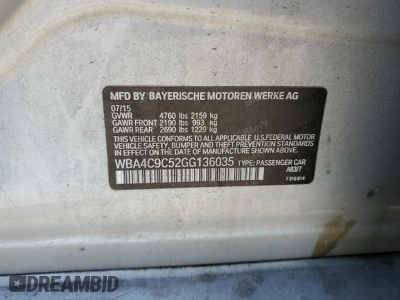 2016 BMW 4 Series 428i xDrive z VIN WBA4C9C52GG136035, wystawiony jako Copart lot #52501455 z przebiegiem 181 086 mil mil oraz Szkoda całkowita • Salvage title. Historia ofert i sprzedaży dostępna na DreamBid. Obrazek 12.