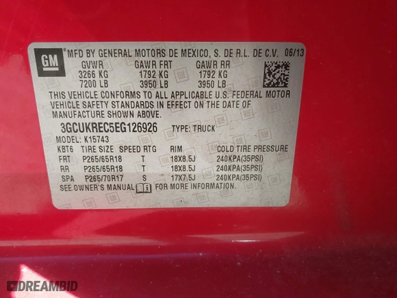 2014 Chevrolet Silverado 1500 LT with VIN 3GCUKREC5EG126926, listed as a IAAI auction lot 41455824 with 151,101 mi miles. Bid and sale history available at carsss.com. Image 9.