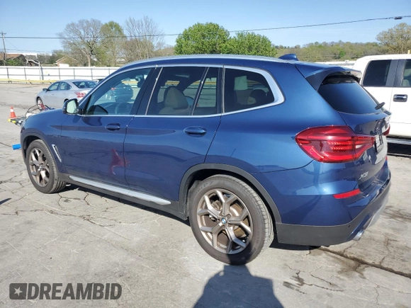 2021 BMW X3 xDrive30i with VIN 5UXTY5C09M9H50725, listed as a Copart auction lot 52645365 with 27,652 mi miles and Salvage Title. Bid and sale history available at DreamBid. Image 2.