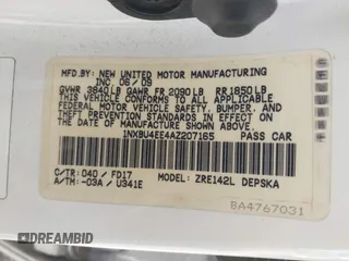 2010 Toyota Corolla with VIN 1NXBU4EE4AZ207165, listed as a IAAI auction lot 42503664 with 141,769 mi miles and . Bid and sale history available at DreamBid. Image 9.