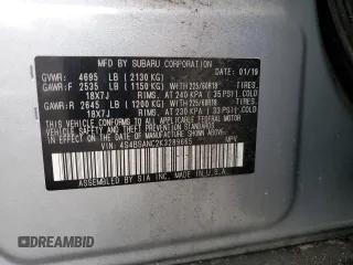 2019 Subaru Outback Limited with VIN 4S4BSANC2K3289665, listed as a Copart auction lot 54872125 with Not Provided miles and Salvage Title. Bid and sale history available at DreamBid. Image 12.