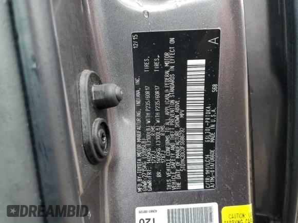 2015 Toyota Sienna XLE with VIN 5TDYK3DC0FS686792, listed as a Copart auction lot 57472045 with 222,663 mi miles and Salvage title. Bid and sale history available at DreamBid. Image 13.
