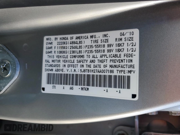 2010 Acura RDX with VIN 5J8TB1H27AA007186, listed as a Copart auction lot 45853575 with 80,761 mi miles and Salvage Title. Bid and sale history available at carsss.com. Image 12.