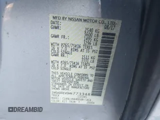 2017 Nissan Frontier SV with VIN 1N6AD0EV0HN773348, listed as a IAAI auction lot 41190077 with 71,318 mi miles and . Bid and sale history available at DreamBid. Image 9.