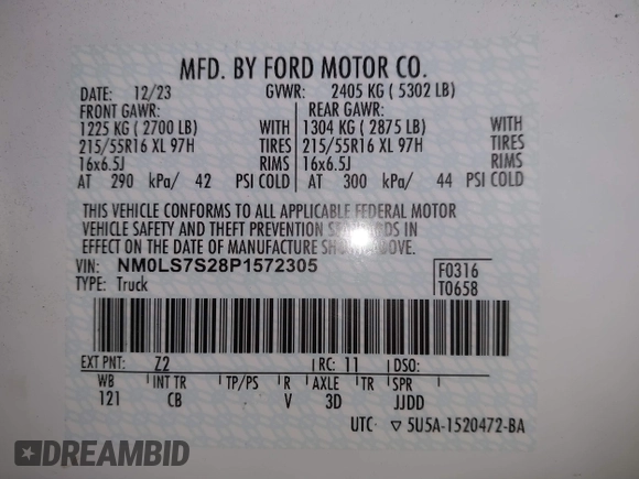2023 Ford Transit Connect XL с VIN NM0LS7S28P1572305, выставлен на аукционе IAAI как лот 41030709 с пробегом 26 048 миль миль и . История ставок и продаж доступна на DreamBid. Изображение 9.