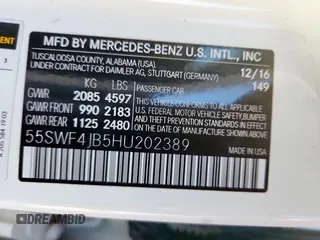 2017 Mercedes-Benz C 300 with VIN 55SWF4JB5HU202389, listed as a Copart auction lot 62884515 with 135,848 mi miles and Clean title. Bid and sale history available at DreamBid. Image 12.