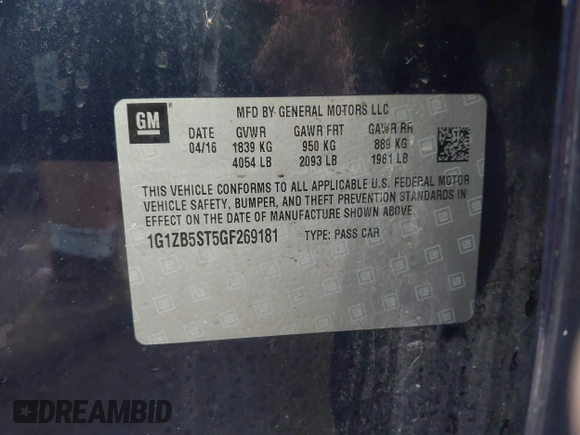 2016 Chevrolet Malibu LS with VIN 1G1ZB5ST5GF269181, listed as a IAAI auction lot 42647484 with 139,009 mi miles and . Bid and sale history available at DreamBid. Image 9.